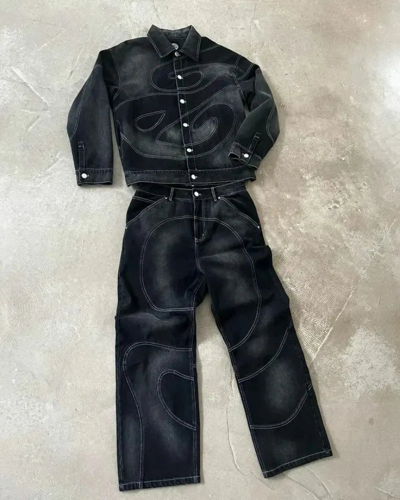 Night Walker Retro Embroidered Two-Piece Set