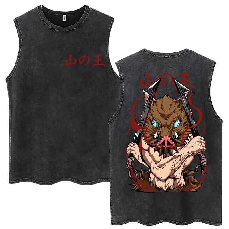 Acid Washed Gym Vest Oversized Demon Slayer