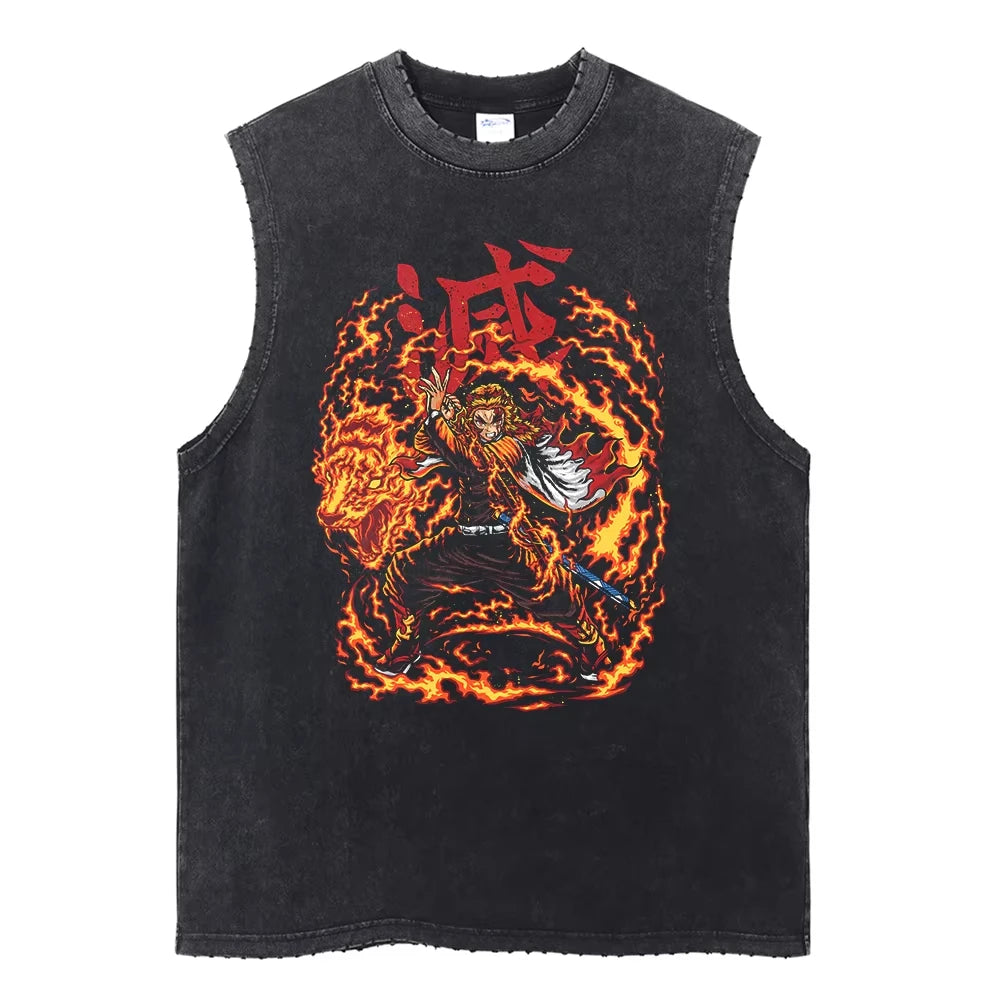 Demon Slayer Printed Men's Tank Tops Summer Y2k Washed