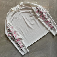 Knitted Long Sleeve T-shirt Round Neck Flower Embroidery 4