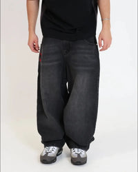 Saturo Baggy Jeans Men Embroidery Black Wide Leg Denim Pants 6
