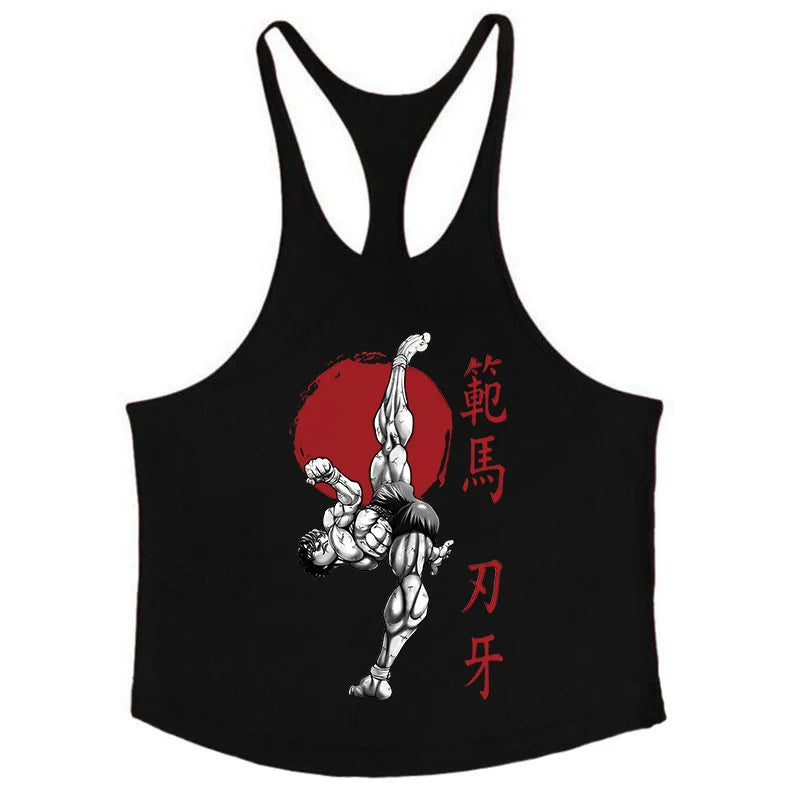 Baki Tank Tops Y-Back Vest Gym Muscle Training Athletic Workout Undershirt