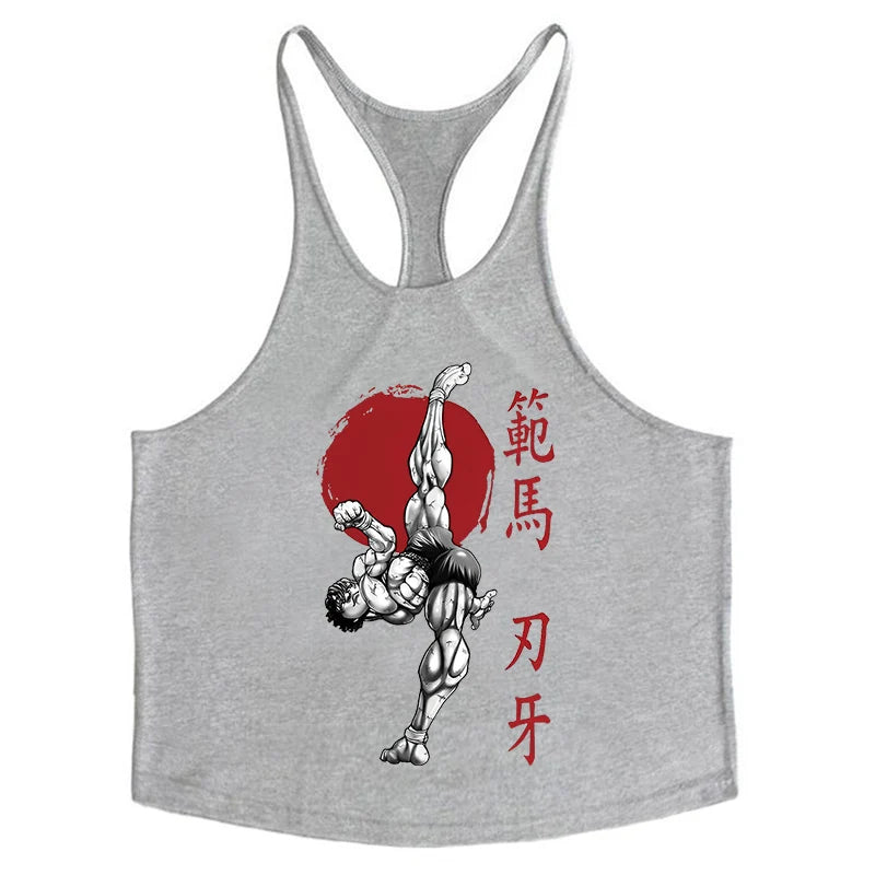 Baki Tank Tops Y-Back Vest Gym Muscle Training Athletic Workout Undershirt