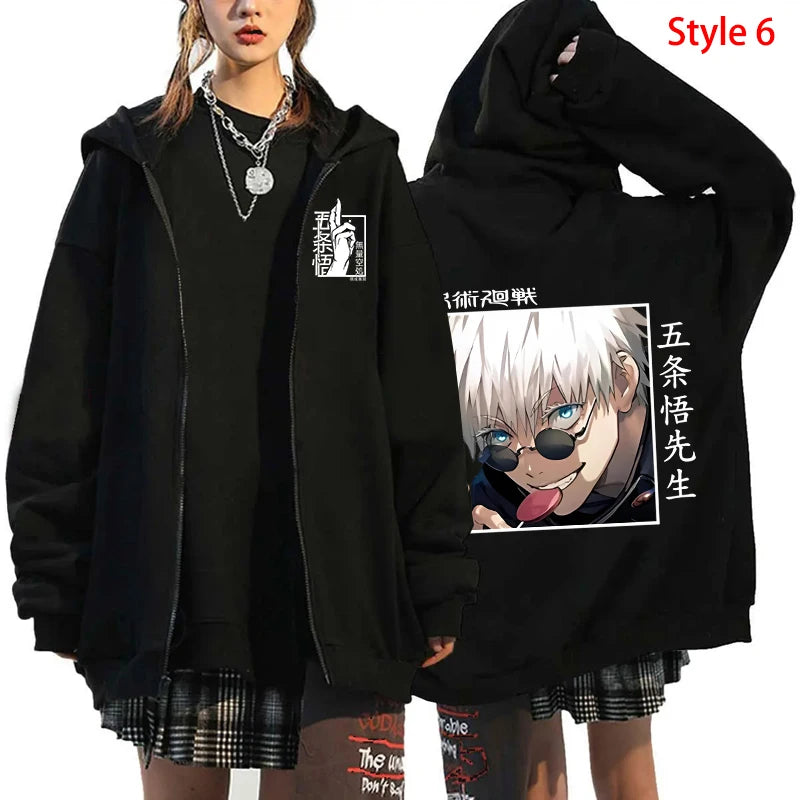 Satoru Gojo Zippered Hoodie Streetwear Men Clothing