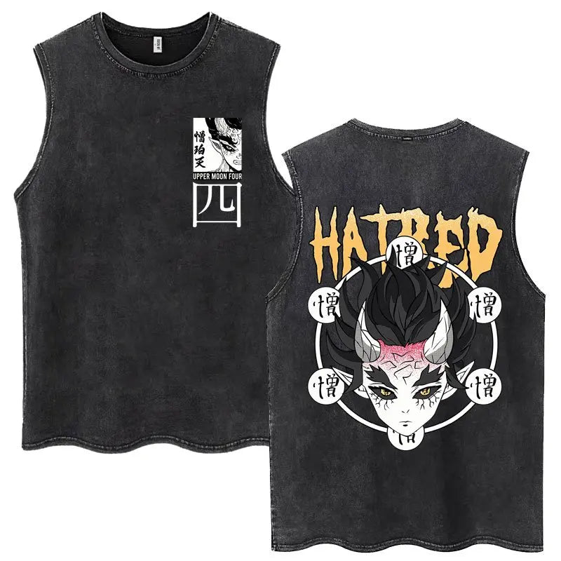 Acid Washed Gym Vest Oversized Demon Slayer