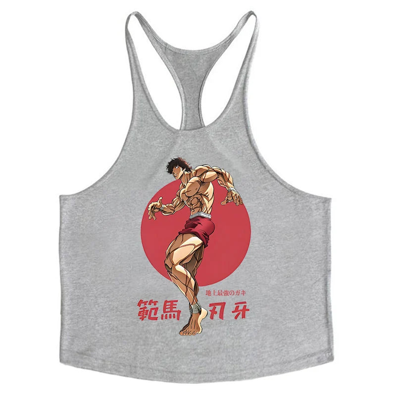 Baki Tank Tops Y-Back Vest Gym Muscle Training Athletic Workout Undershirt