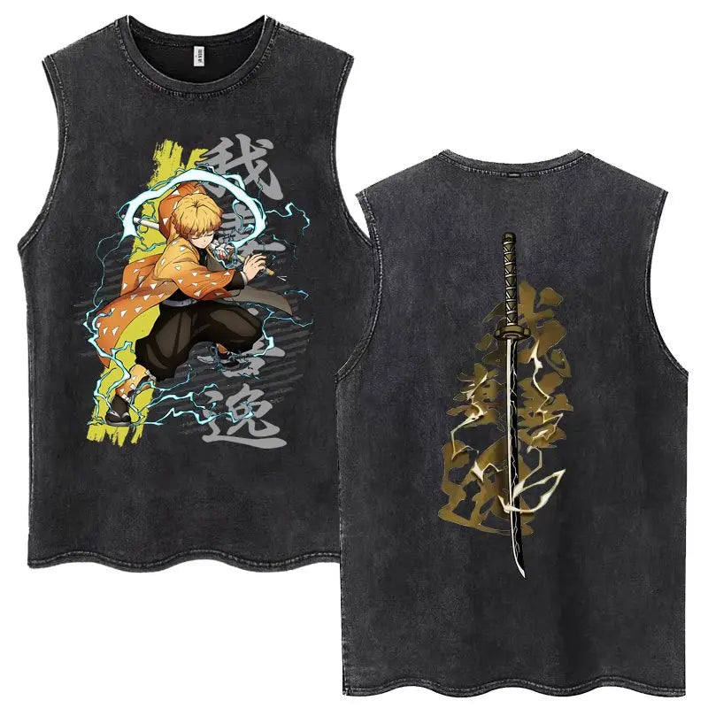 Acid Washed Gym Vest Oversized Demon Slayer