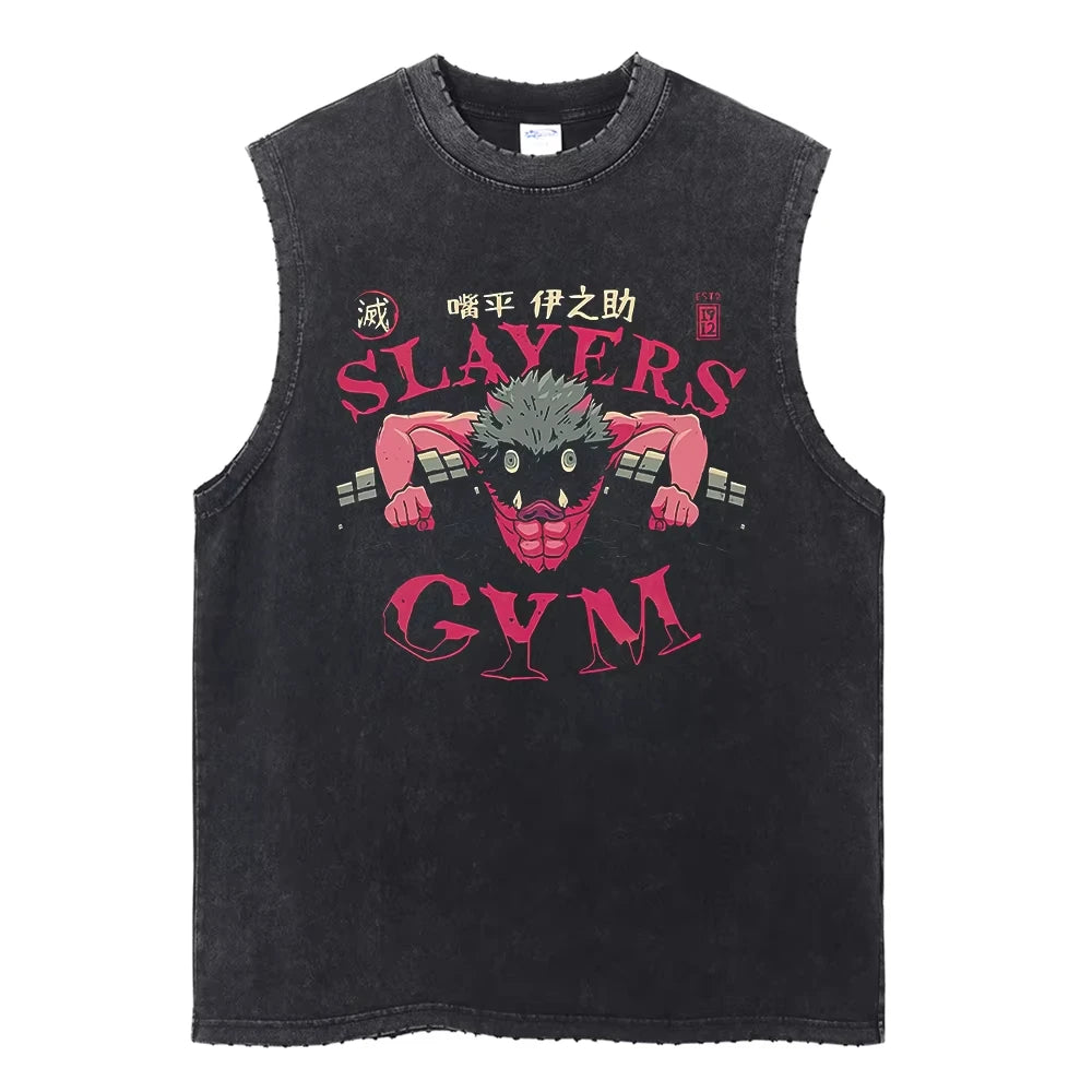 Demon Slayer Printed Men's Tank Tops Summer Y2k Washed