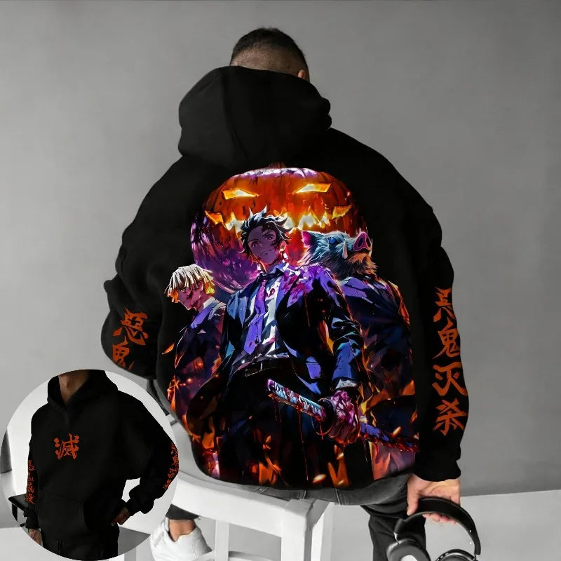 Demon Slayer Halloween Hoodie Men's New Hashibira Inosuke Anime Casual