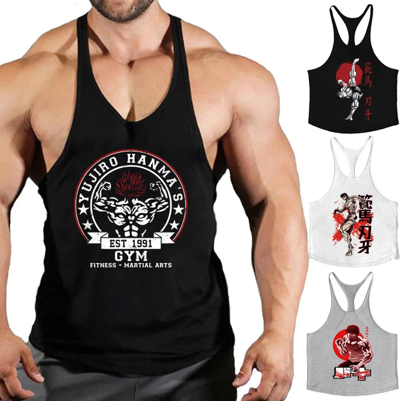 Baki Tank Tops Y-Back Vest Gym Muscle Training Athletic Workout Undershirt
