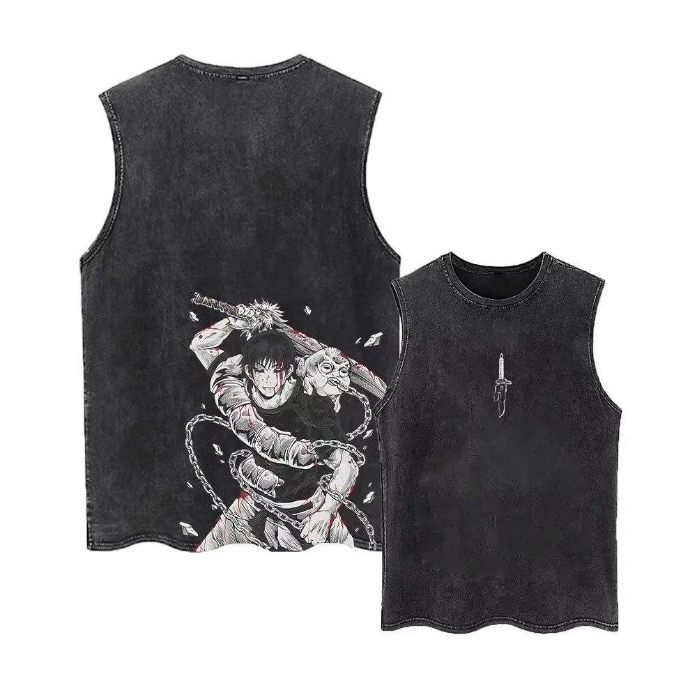 Jujutsu Kaisen Gym Vest Acid Washed Sleeveless Shirt