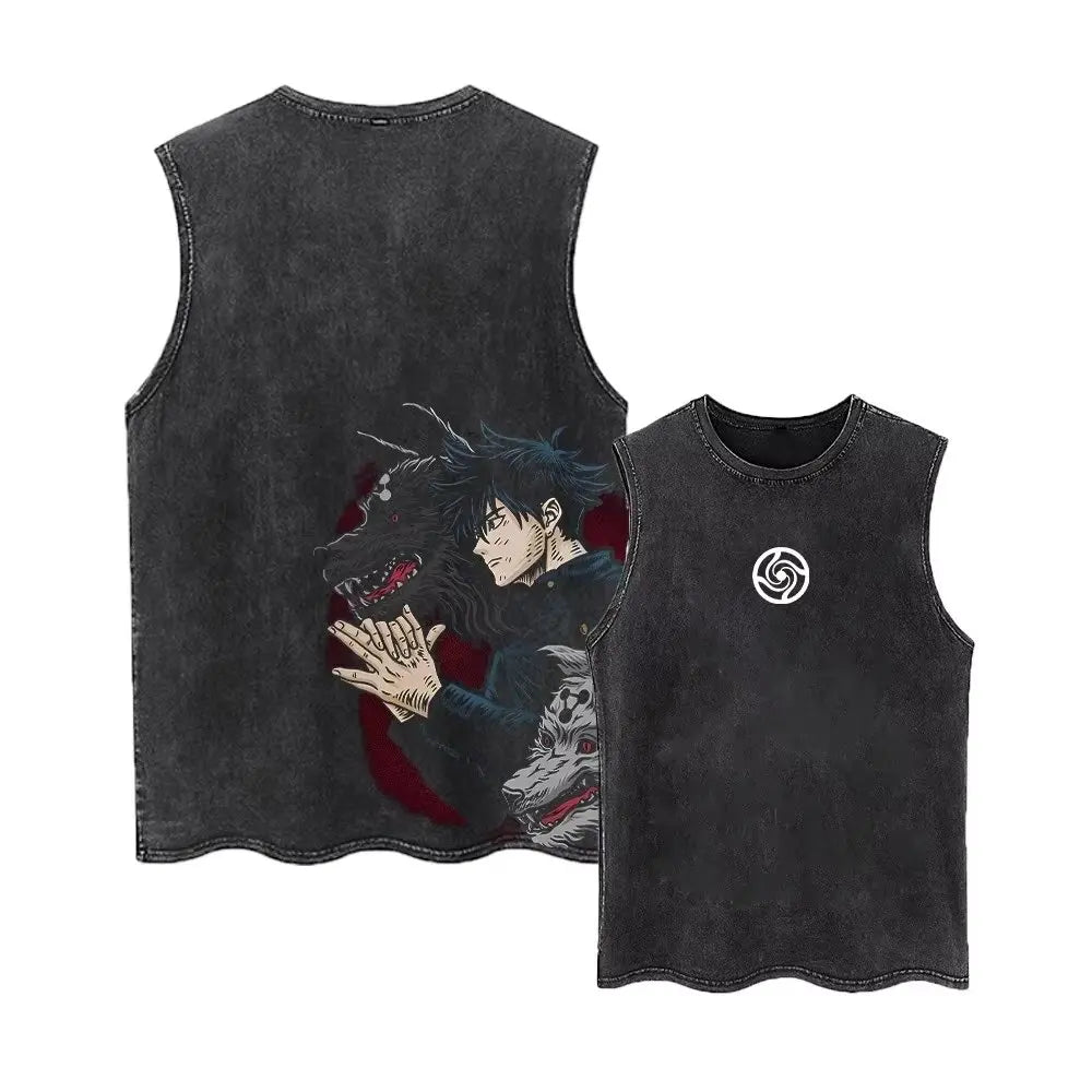 Jujutsu Kaisen Gym Vest Acid Washed Sleeveless Shirt
