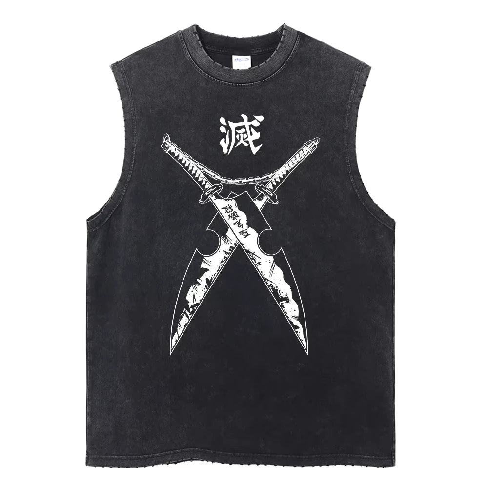 Demon Slayer Printed Men's Tank Tops Summer Y2k Washed