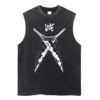 Demon Slayer Printed Men's Tank Tops Summer Y2k Washed 1