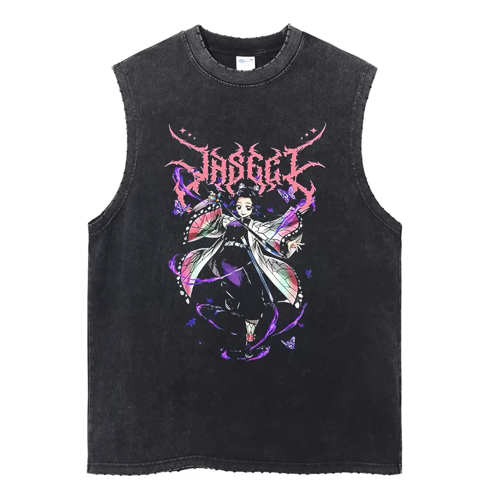 Demon Slayer Printed Men's Tank Tops Summer Y2k Washed