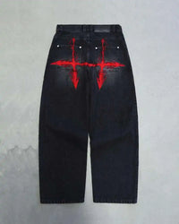 Saturo Baggy Jeans Men Embroidery Black Wide Leg Denim Pants 7