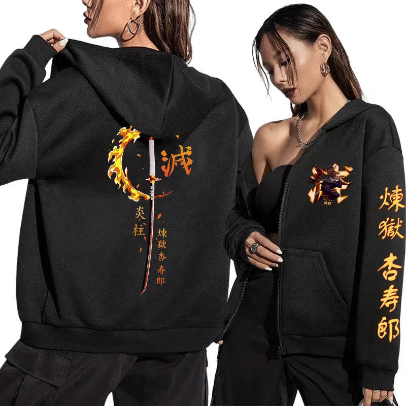 Rengoku Kyoujurou Casual Harajuku Zipper Hoodie
