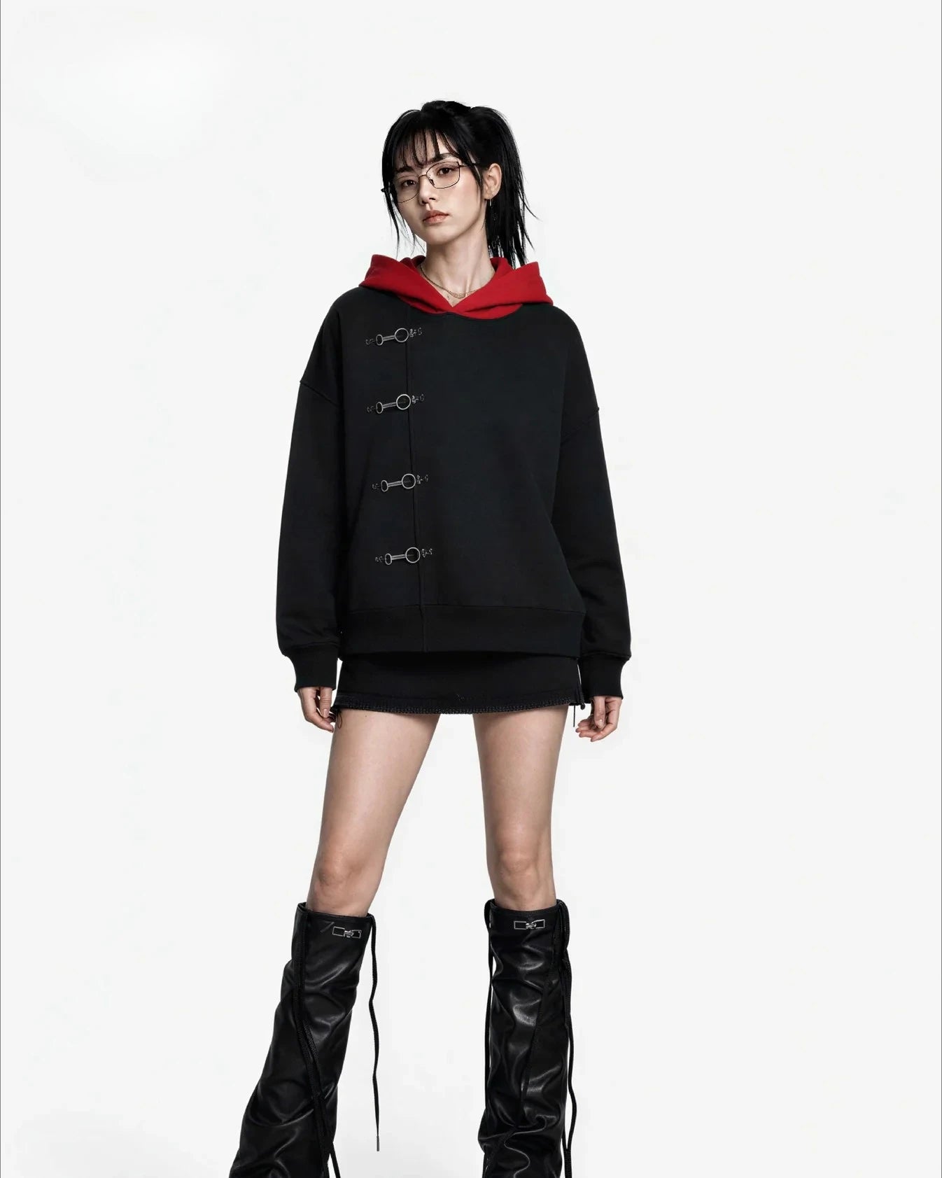 Red Itadori Hoodie Oversized Black Red Streetwear Jacket