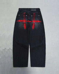 Saturo Baggy Jeans Men Embroidery Black Wide Leg Denim Pants 2