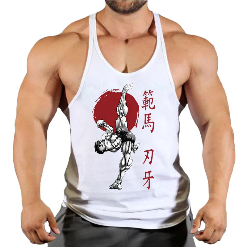 Baki Tank Tops Y-Back Vest Gym Muscle Training Athletic Workout Undershirt