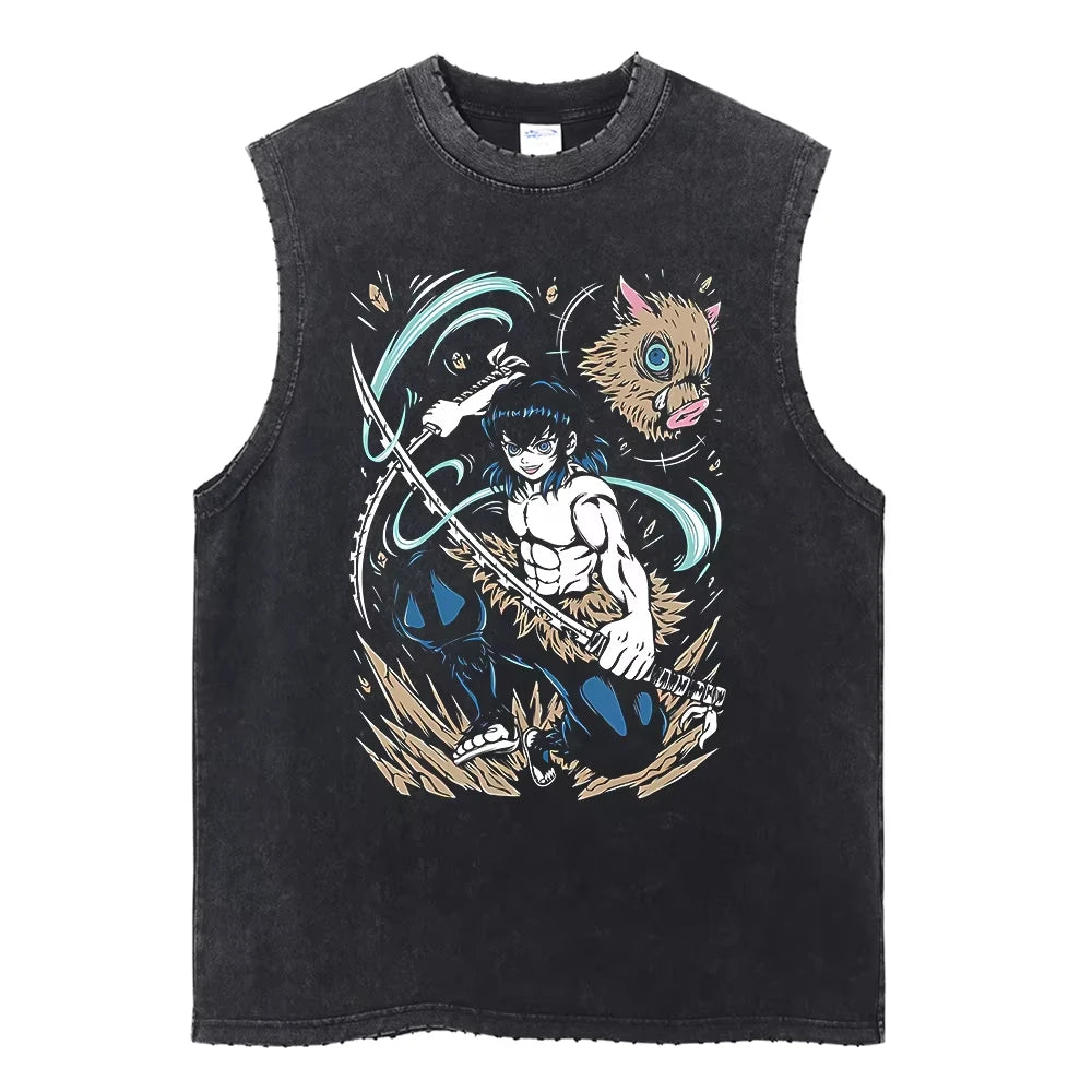 Demon Slayer Printed Men's Tank Tops Summer Y2k Washed