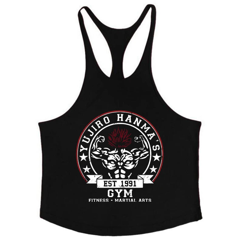 Baki Graphic Cotton Tank Tops Y-Back Vest Gym Muscle