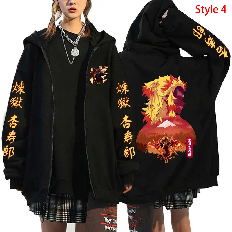 Rengoku Kyoujurou Casual Harajuku Zipper Hoodie