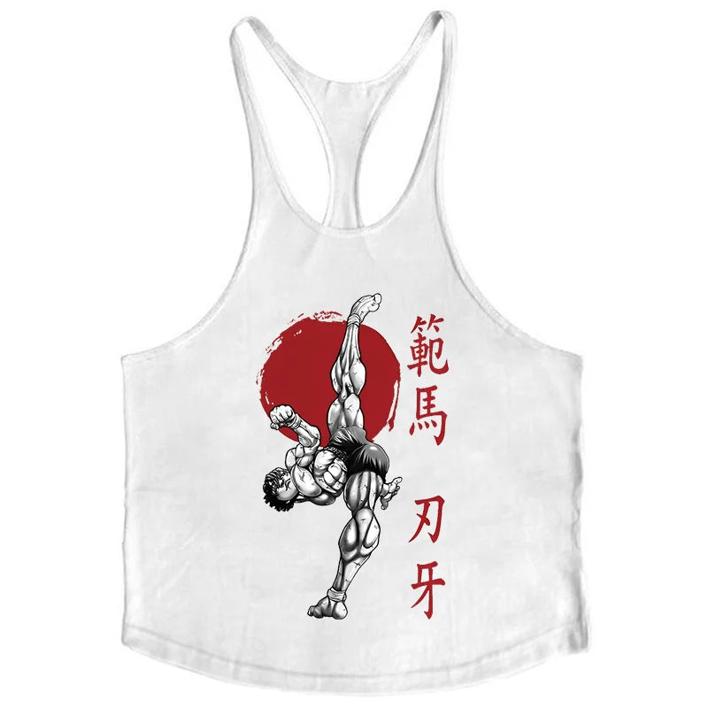 Baki Tank Tops Y-Back Vest Gym Muscle Training Athletic Workout Undershirt
