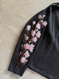 Knitted Long Sleeve T-shirt Round Neck Flower Embroidery 3