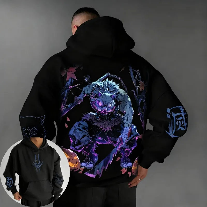 Demon Slayer Halloween Hoodie Men's New Hashibira Inosuke Anime Casual