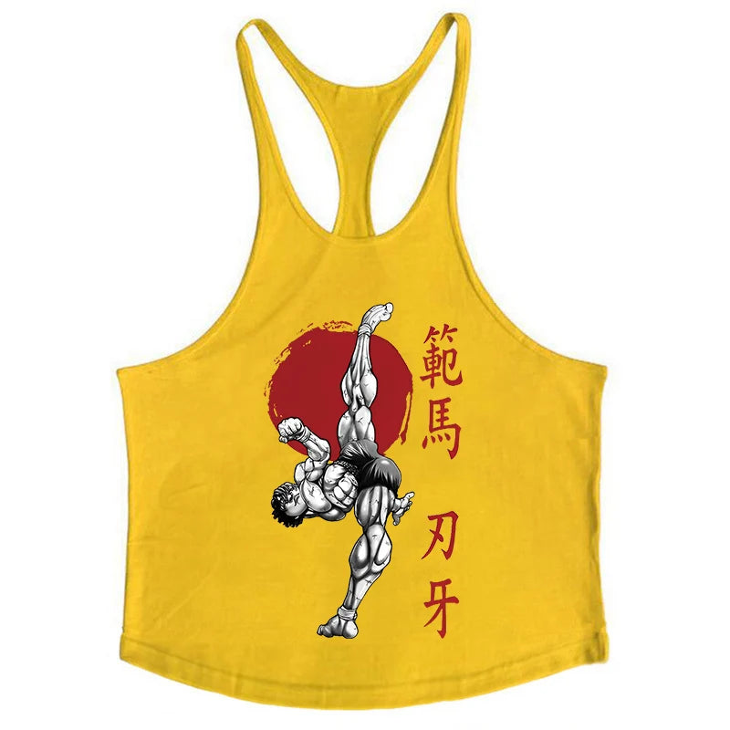 Baki Tank Tops Y-Back Vest Gym Muscle Training Athletic Workout Undershirt