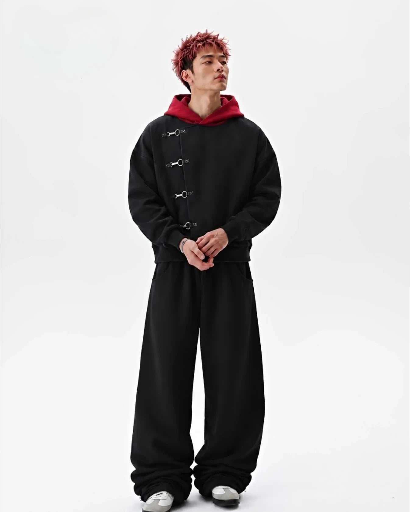 Red Itadori Hoodie Oversized Black Red Streetwear Jacket