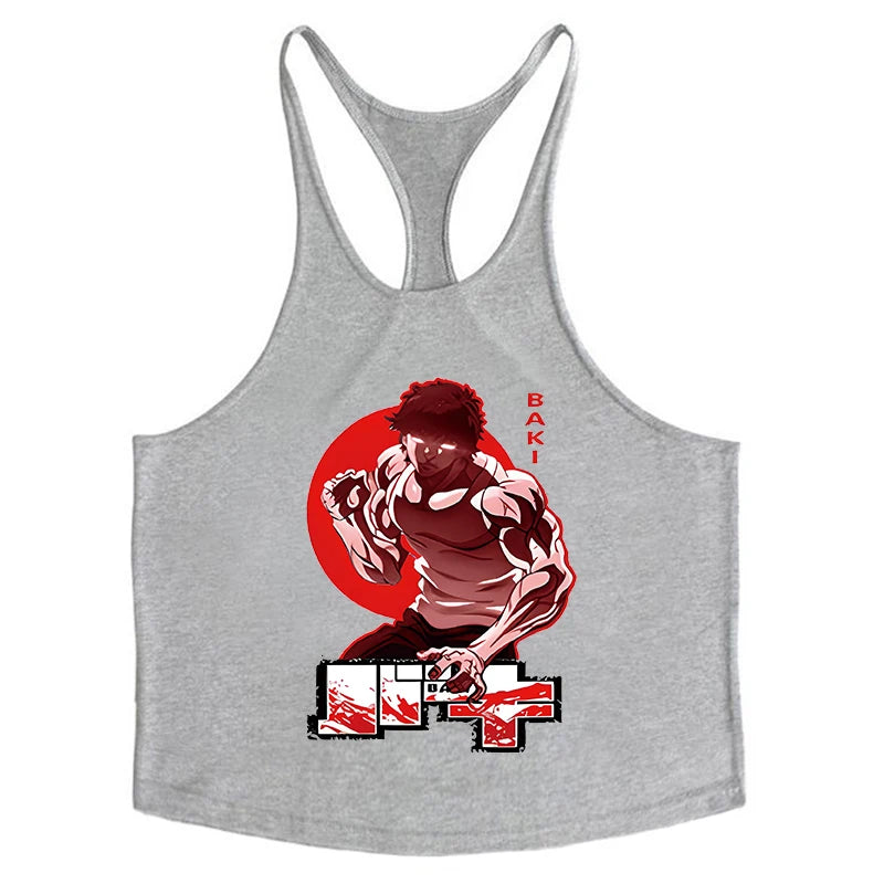 Baki Graphic Cotton Tank Tops Y-Back Vest Gym Muscle