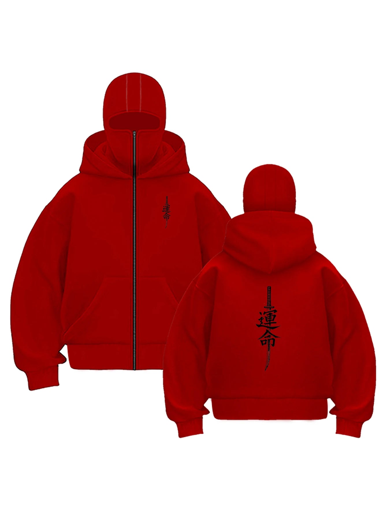 Balaclava Hoodie "Unmei" Japanese Samurai Katana