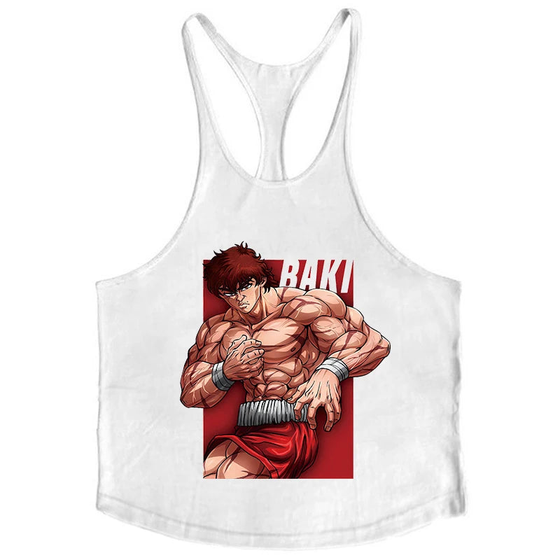 Baki Graphic Cotton Tank Tops Y-Back Vest Gym Muscle