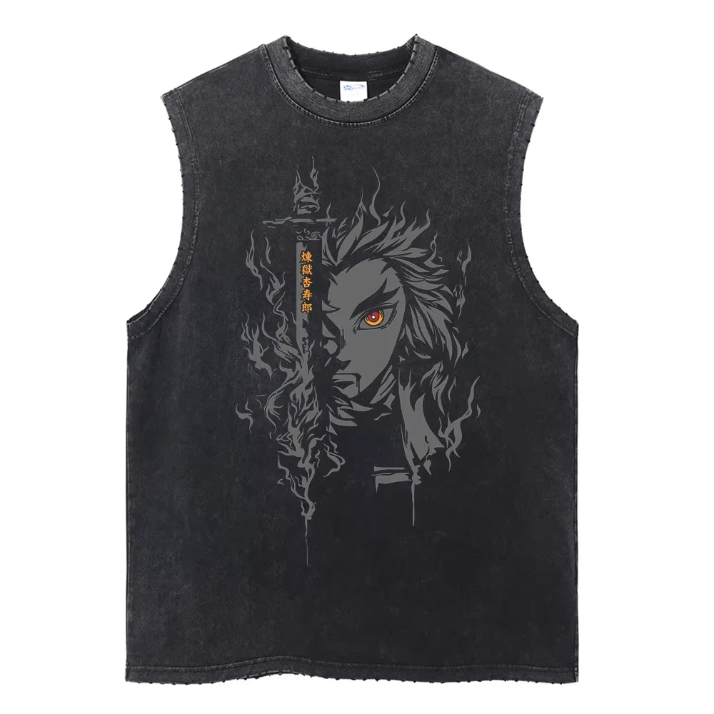 Demon Slayer Printed Men's Tank Tops Summer Y2k Washed