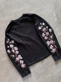 Knitted Long Sleeve T-shirt Round Neck Flower Embroidery 5