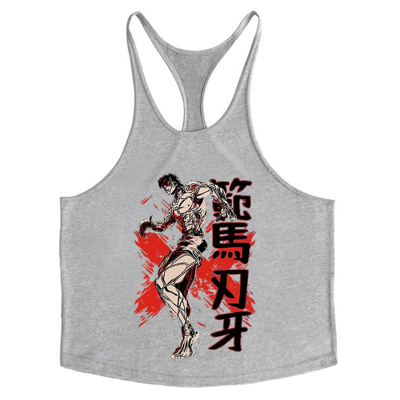 Baki Graphic Cotton Tank Tops Y-Back Vest Gym Muscle