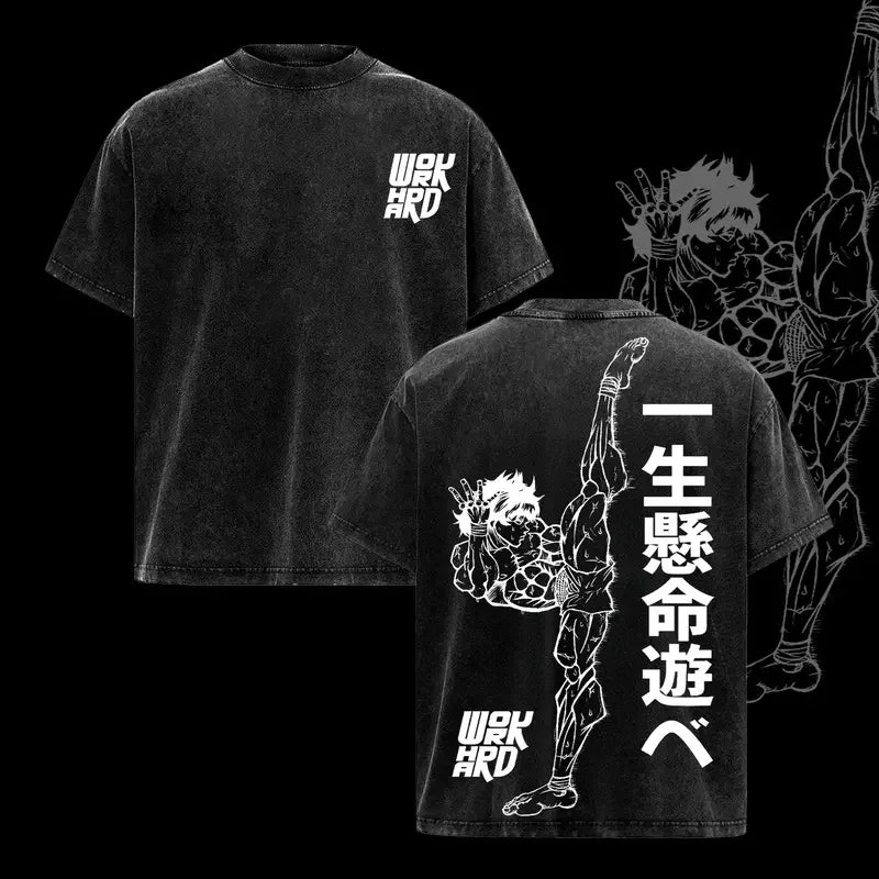 Hanma Baki T-shirt Retro Washed Cotton Oversized