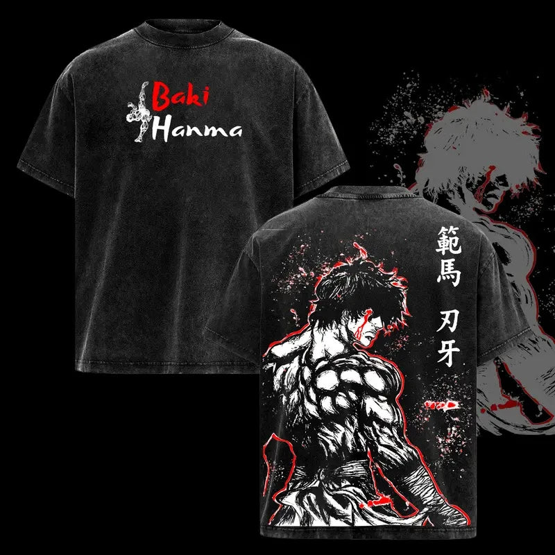 Hanma Baki T-shirt Retro Washed Cotton Oversized