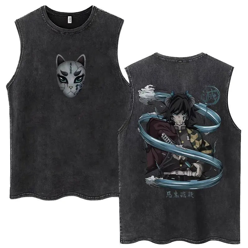 Acid Washed Gym Vest Oversized Demon Slayer