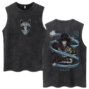 Acid Washed Gym Vest Oversized Demon Slayer