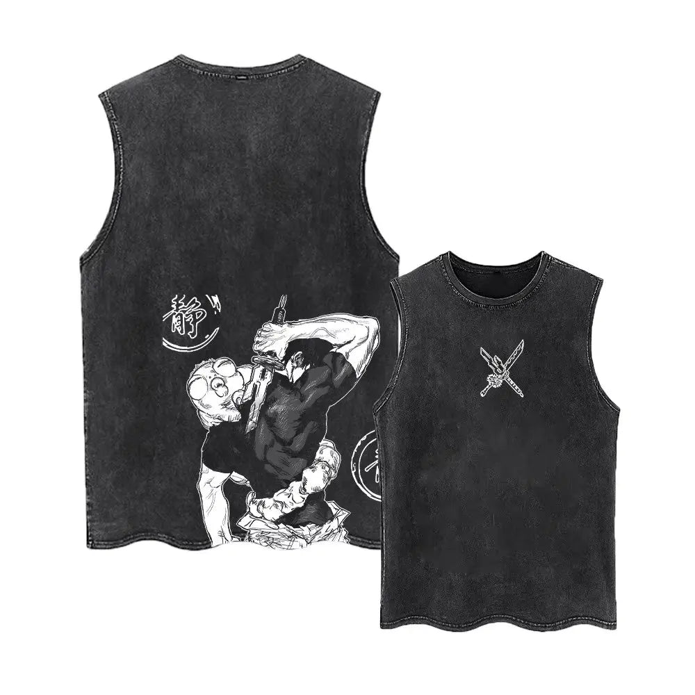 Jujutsu Kaisen Gym Vest Acid Washed Sleeveless Shirt