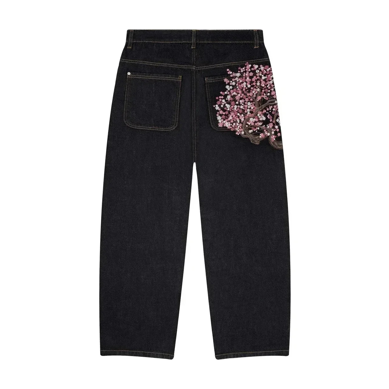 Two Piece Cherry Blossom Embroidery oversized Set - Hoodie / Jeans
