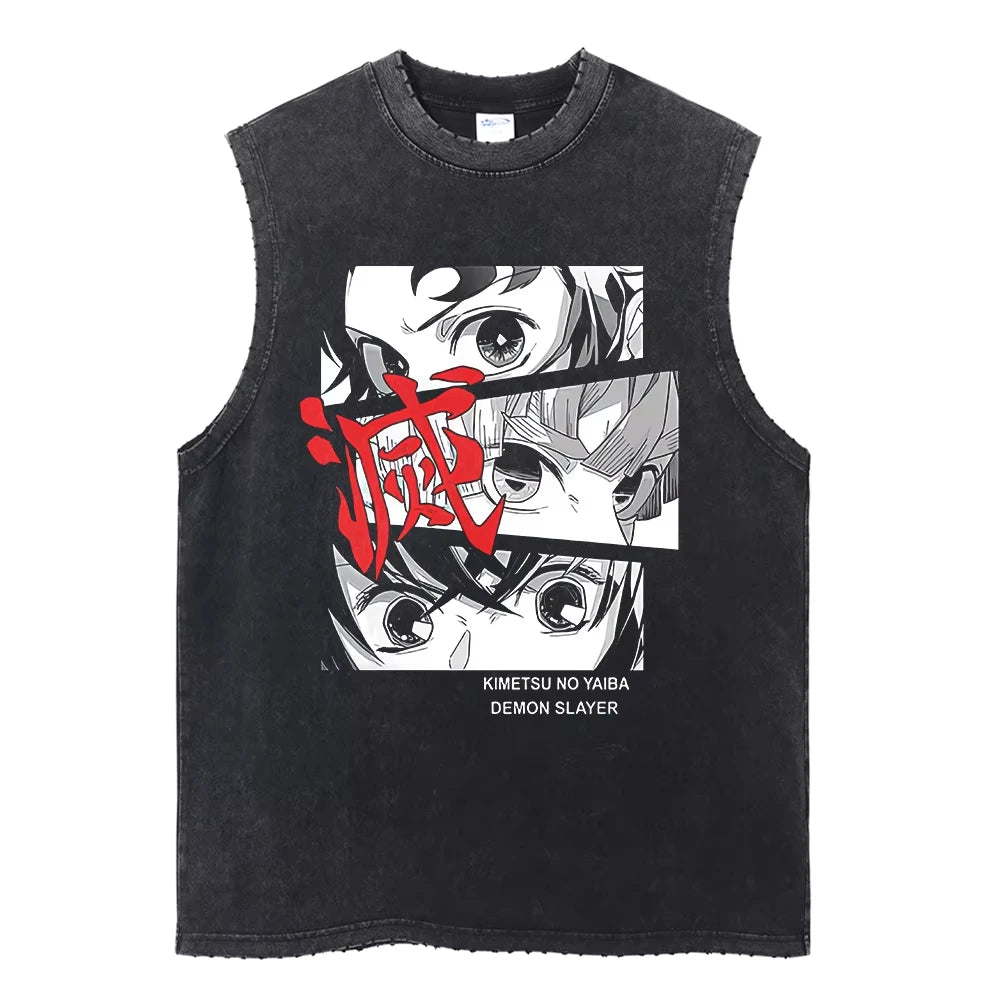 Demon Slayer Printed Men's Tank Tops Summer Y2k Washed