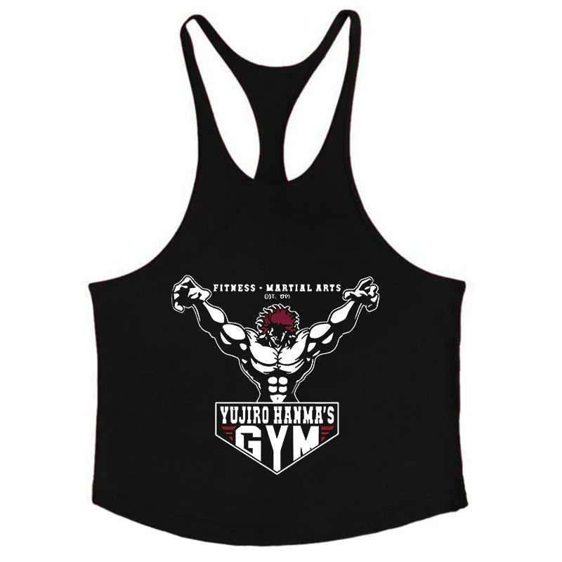 Baki Tank Tops Y-Back Vest Gym Muscle Training Athletic Workout Undershirt