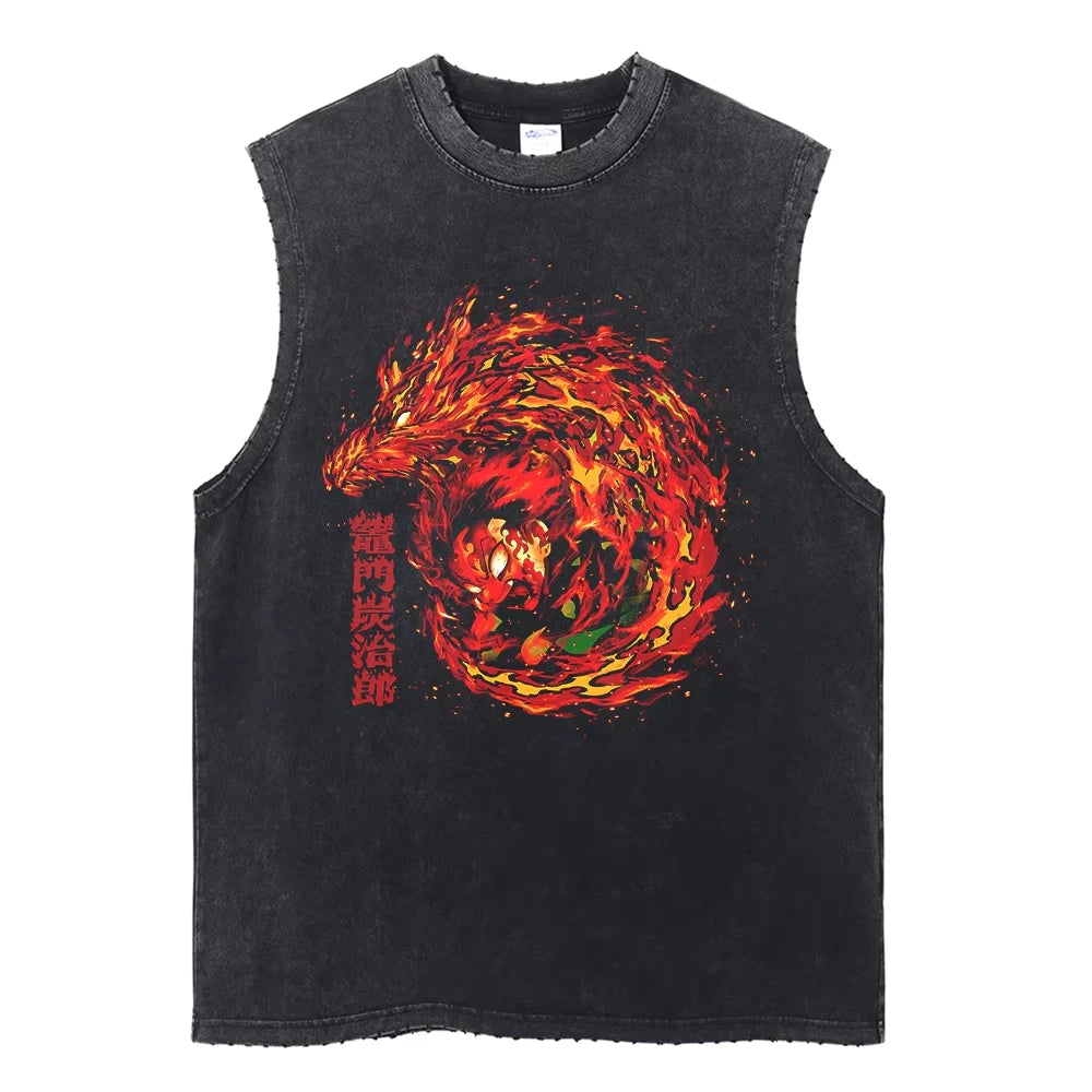 Demon Slayer Printed Men's Tank Tops Summer Y2k Washed