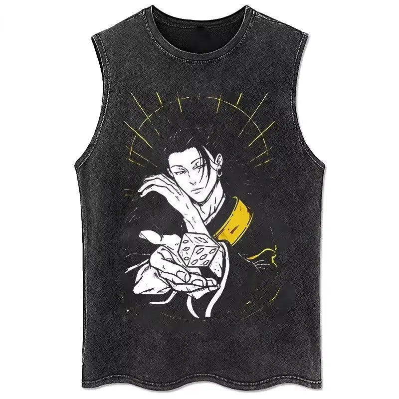 Jujutsu Kaisen Gym Vest Acid Washed Sleeveless Shirt