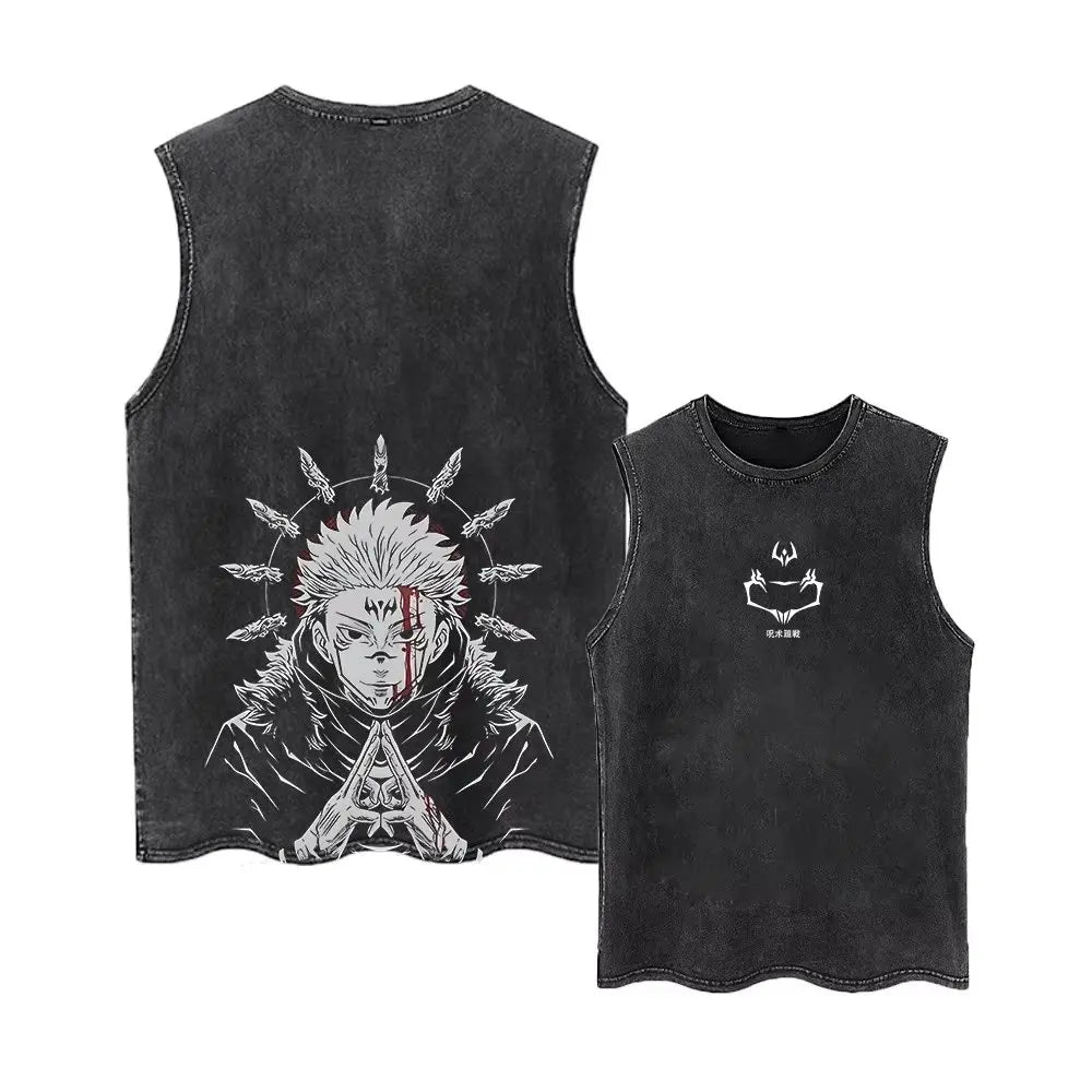 Jujutsu Kaisen Gym Vest Acid Washed Sleeveless Shirt