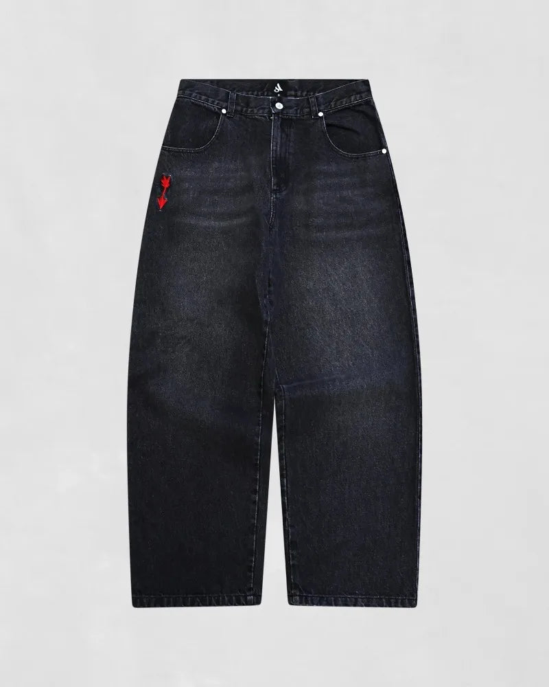 Saturo Baggy Jeans Men Embroidery Black Wide Leg Denim Pants
